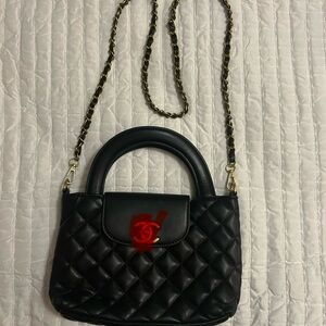Small Black Quilted Handbag with Top Handle